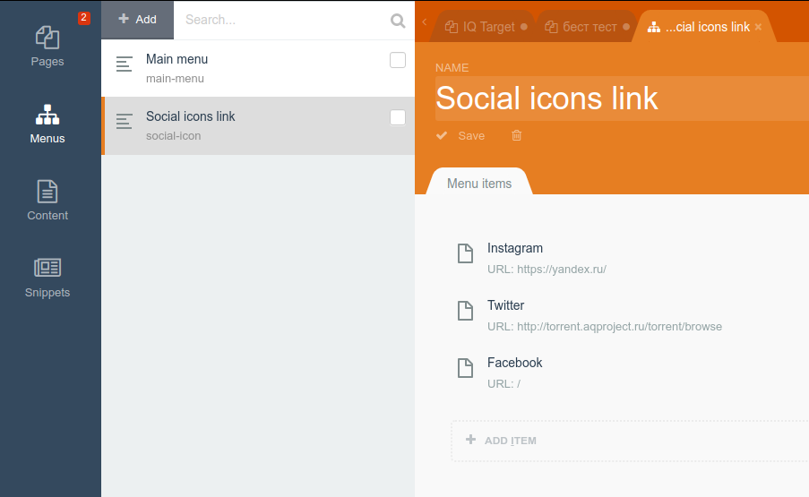 Manage social icons