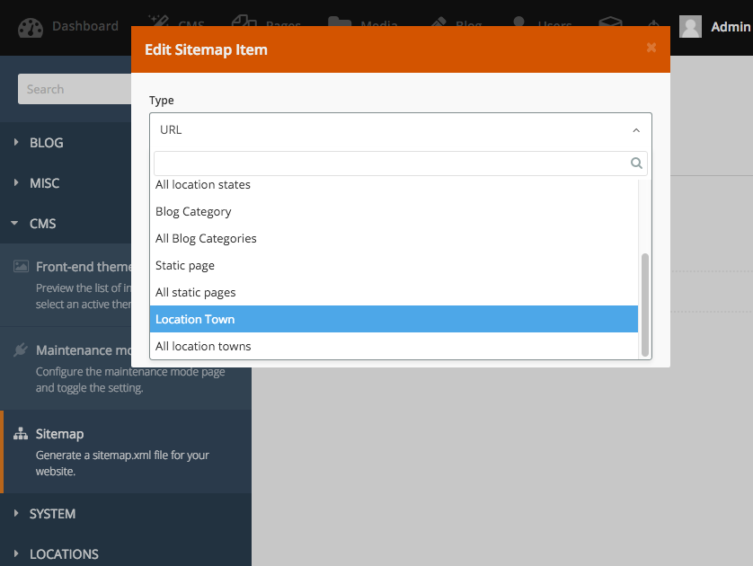 Towns in sitemap