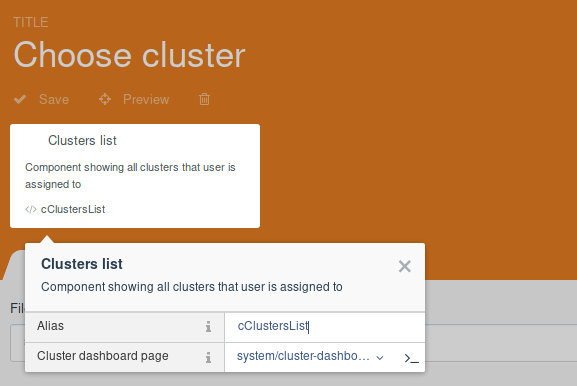 Clusters list component